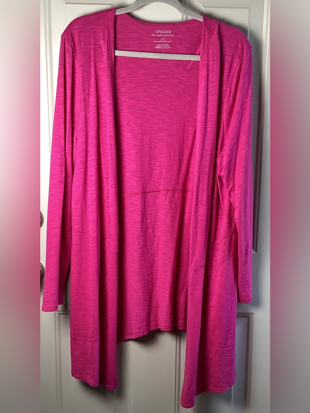 Chico's Open-Front Cardigan in Bright Pink
